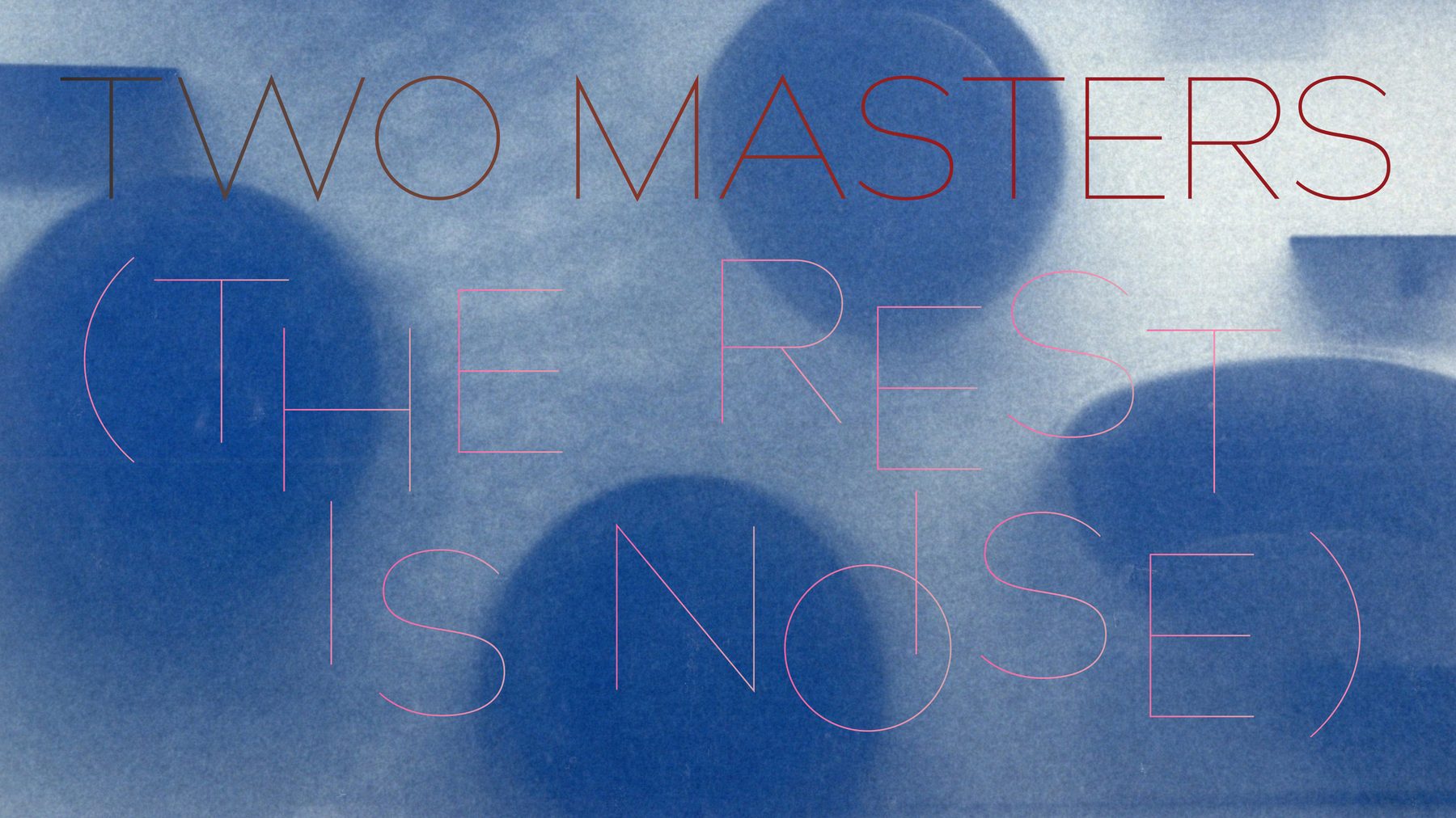 Two Masters (The rest is noise) — Charly van Rest. A cyanotype photograph, Nomadisch Werkstuk (deel A) 1992, overlaid with the artist's title in hairline lettering.